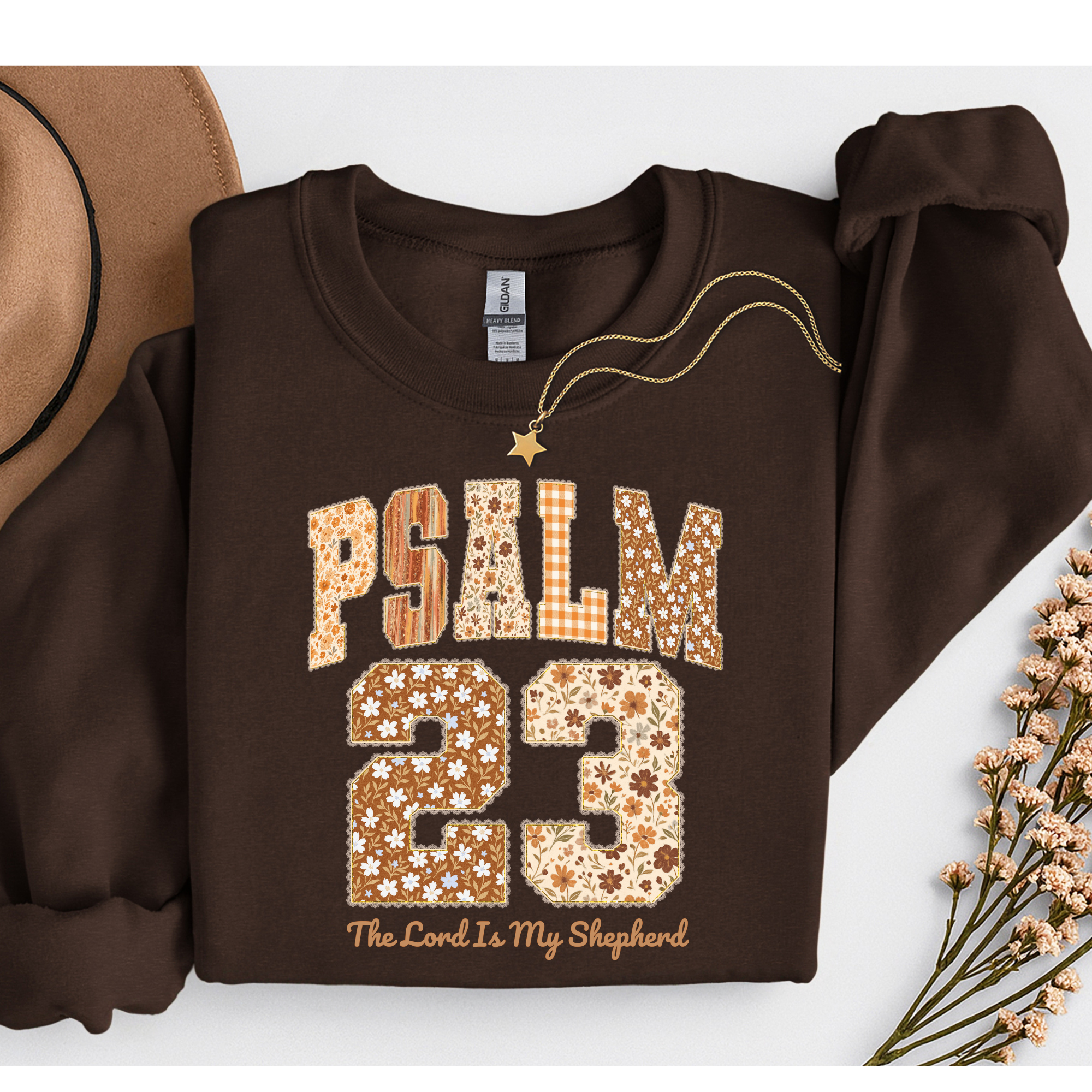 Psalm 23 brown floral crewneck