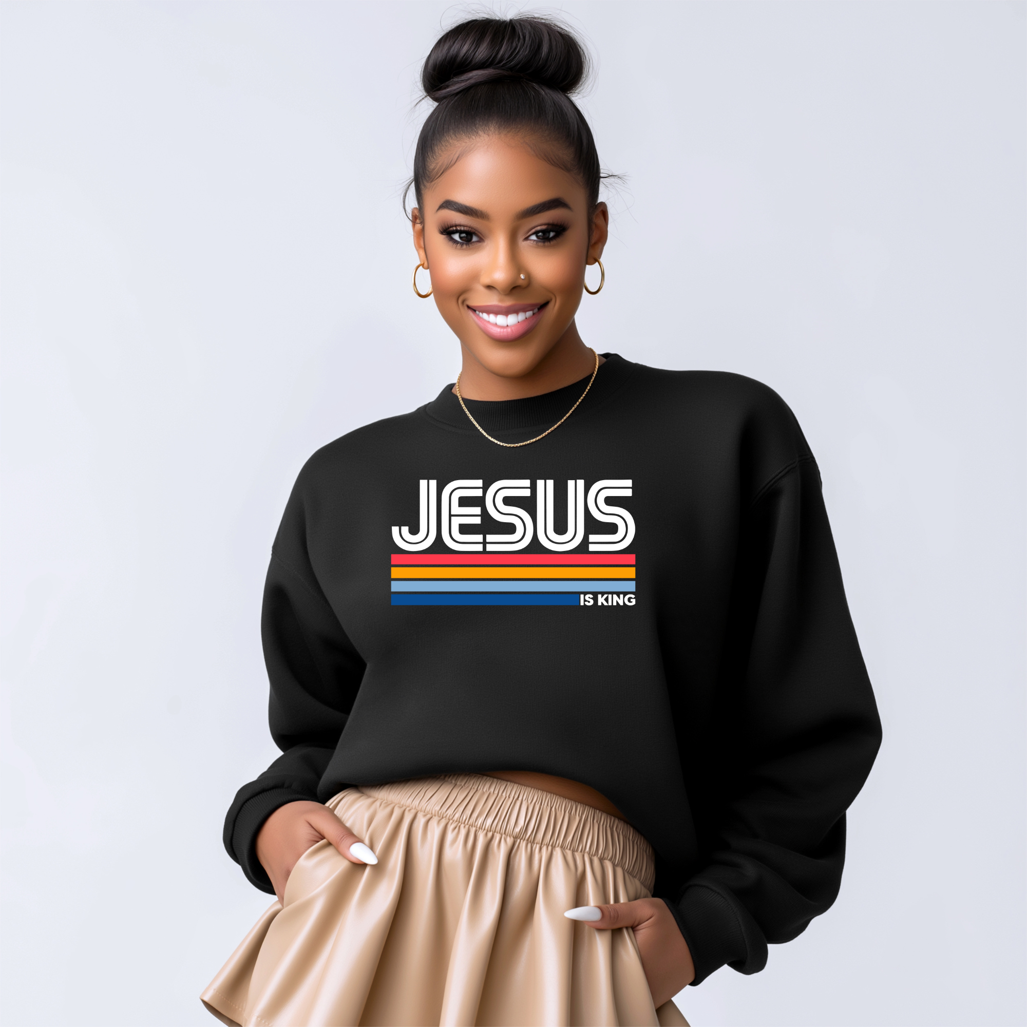 Jesus is King black crewneck