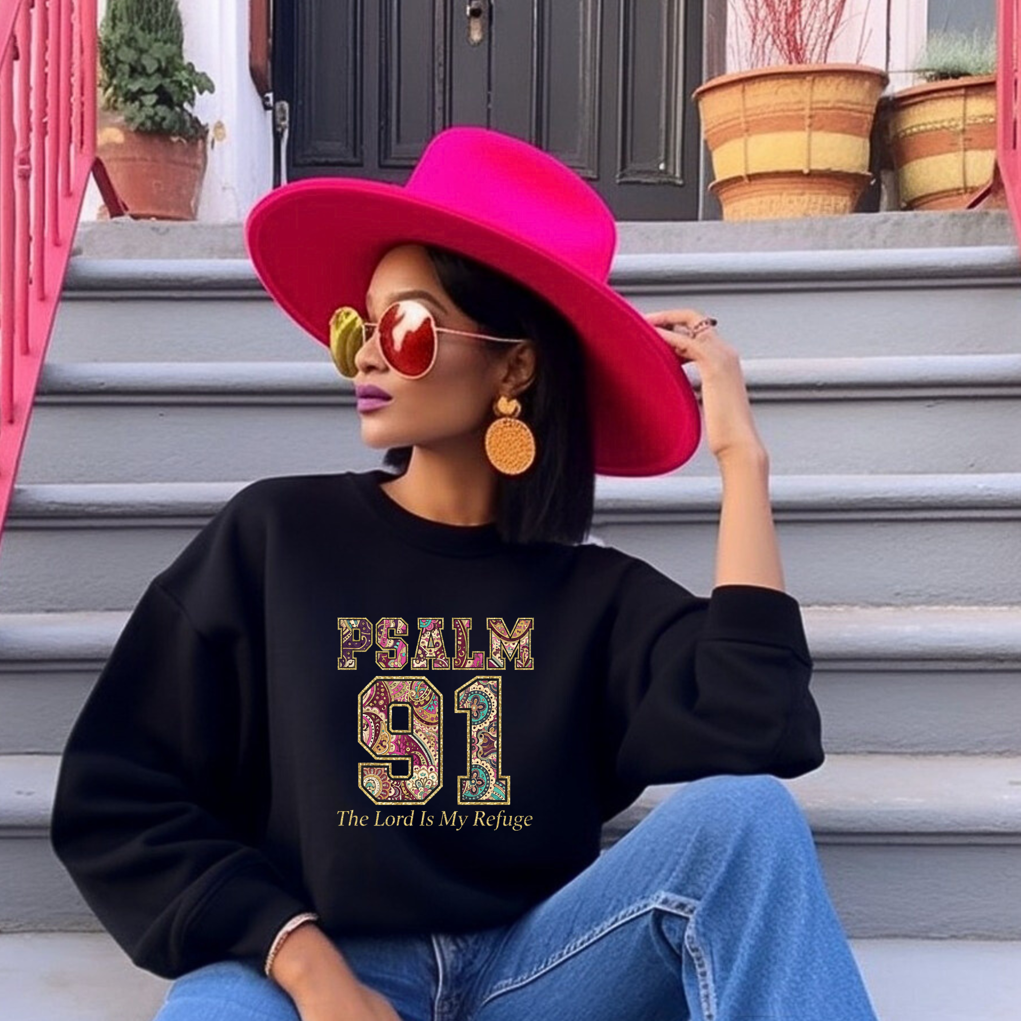 Psalm 91 paisley design crew neck