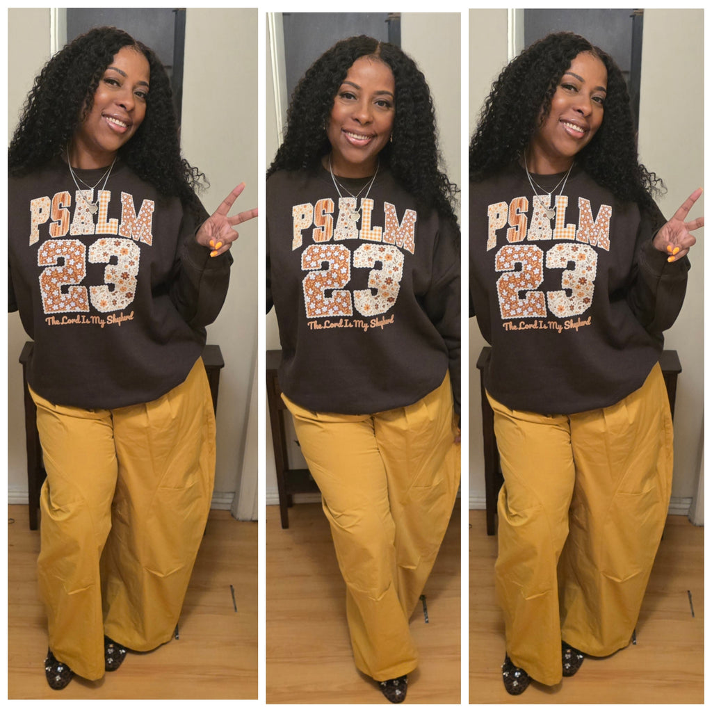 Psalm 23 brown floral crewneck