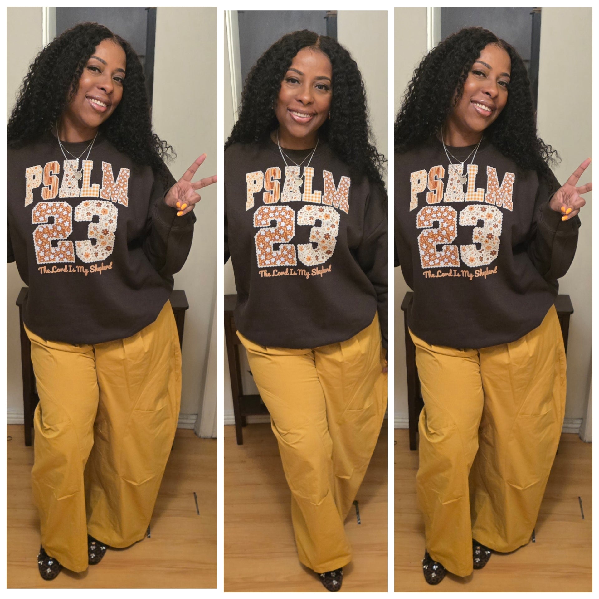 Psalm 23 brown floral crewneck